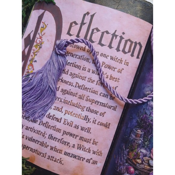 DEFLECTION Floral Witch Open Spell Book Decor lavender with Wand - Picture 4 of 7